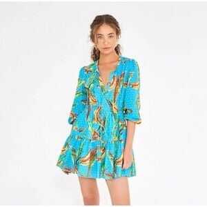 Farm Rio Size Medium Banana Sky Mini Tassel Dress Lined Beach Tropical